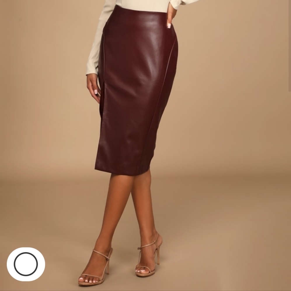 Lulu's Mireya Red Wine Vegan Leather Pencil Skirt size xs